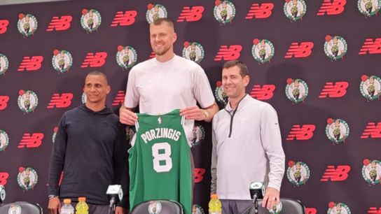 Kristaps Porzingis introduced in Boston, 'the most exciting feeling that you can get' taken the Auerbach Center (Celtics)